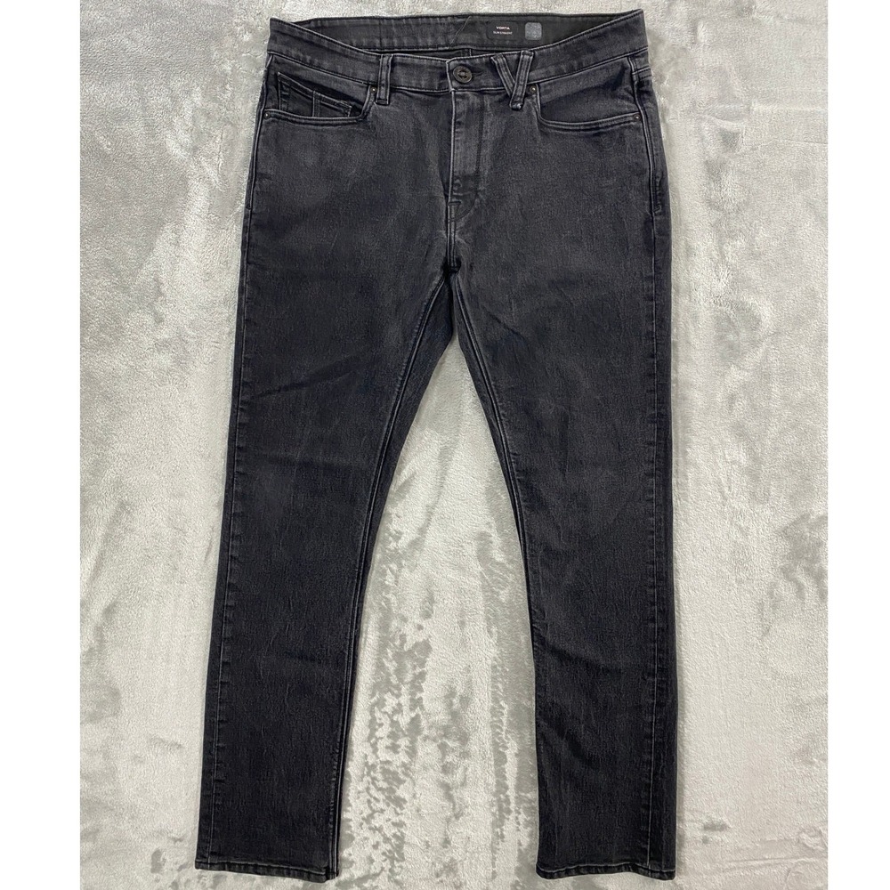 Volcom Vorta Slim Straight Jeans Men 34 Black Denim Skate Streetwear A1932203